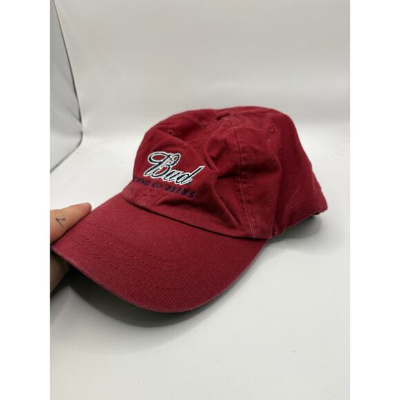 Vintage 90s Budweiser Bud King Of Beers Strapback Adjustable Baseball Hat Red - Picture 3 of 5